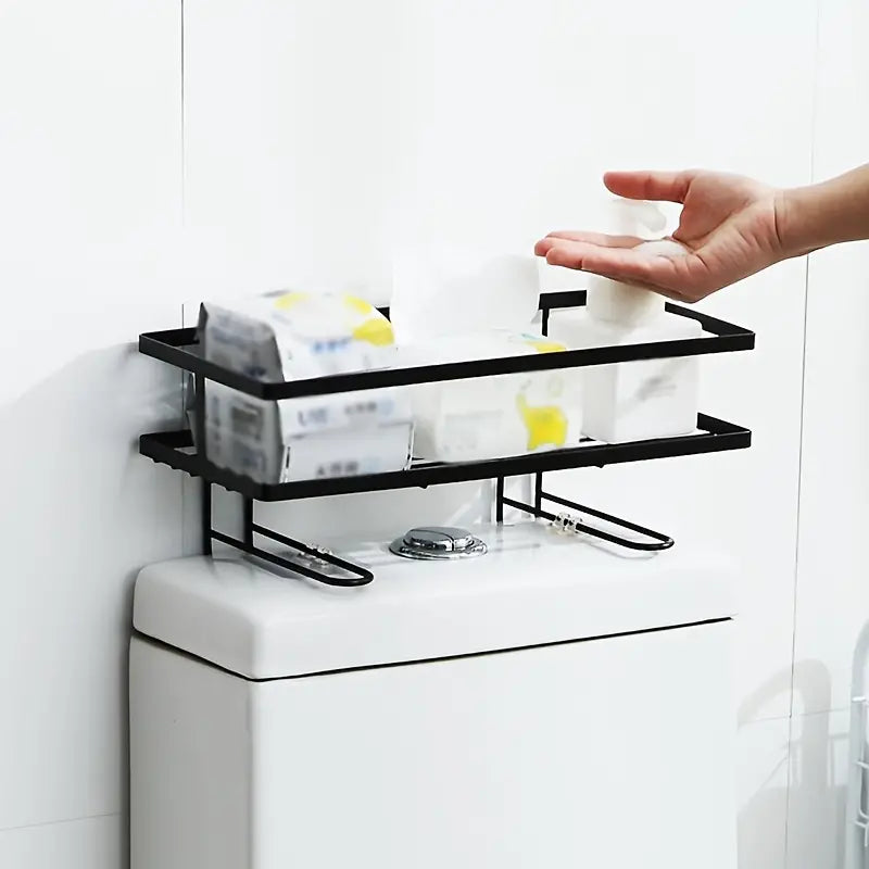 Durable Iron Bathroom Storage Rack with Towel Hook
