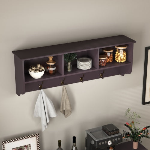 Wall-Mounted Coat Rack with 4 Dual Hooks & Storage Shelf — Entryway Organizer, MDF Wood (Espresso, 38.6" Wide)