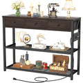 47" Console Table with Outlets & USB Ports — 3 Drawers, Storage Shelves & Charging (Black Walnut)