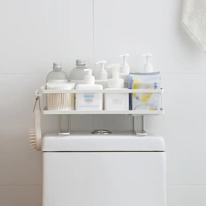 Durable Iron Bathroom Storage Rack with Towel Hook