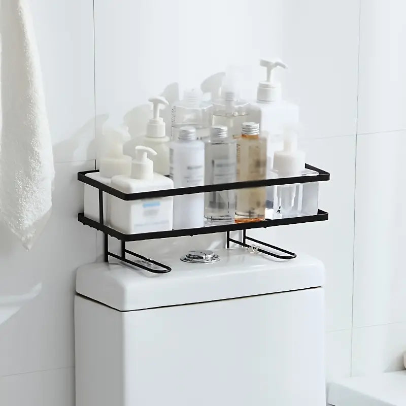 Durable Iron Bathroom Storage Rack with Towel Hook