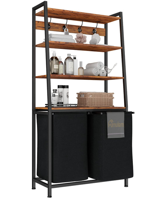 4-Tier Laundry Hamper with Shelf & Hooks