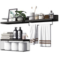 Bathroom Wall Shelves with Storage Basket & Towel Rack — Set of 3 Floating Shelves, 15.7" (Black)