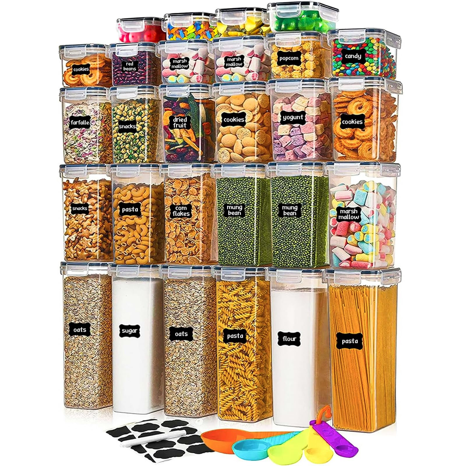 28-Piece Airtight Food Storage Container Set with Labels, Spoons & Lids (BPA-Free, Clear)