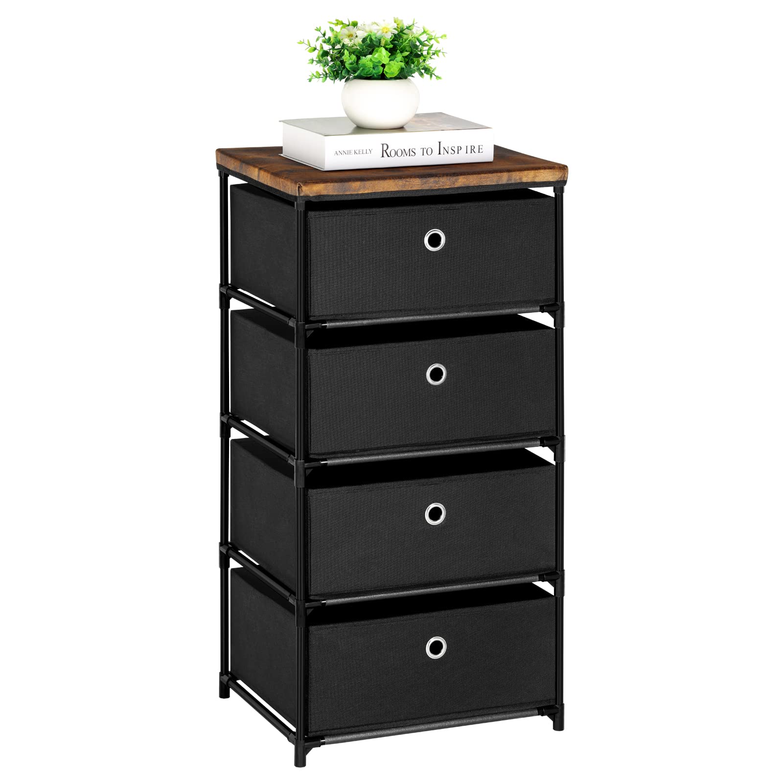 4-Drawer Fabric Storage Chest — Dresser, Nightstand & Closet Organizer (Black)