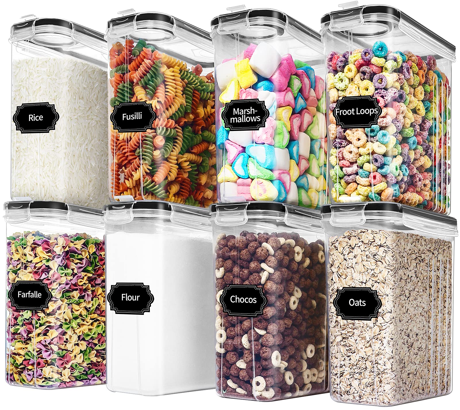 8-Piece Airtight Cereal & Pantry Canister Set with Labels & Marker (85 oz, BPA-Free)