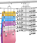 6-Tier Metal Pants & Skirt Hangers with Clips — 4 Pack