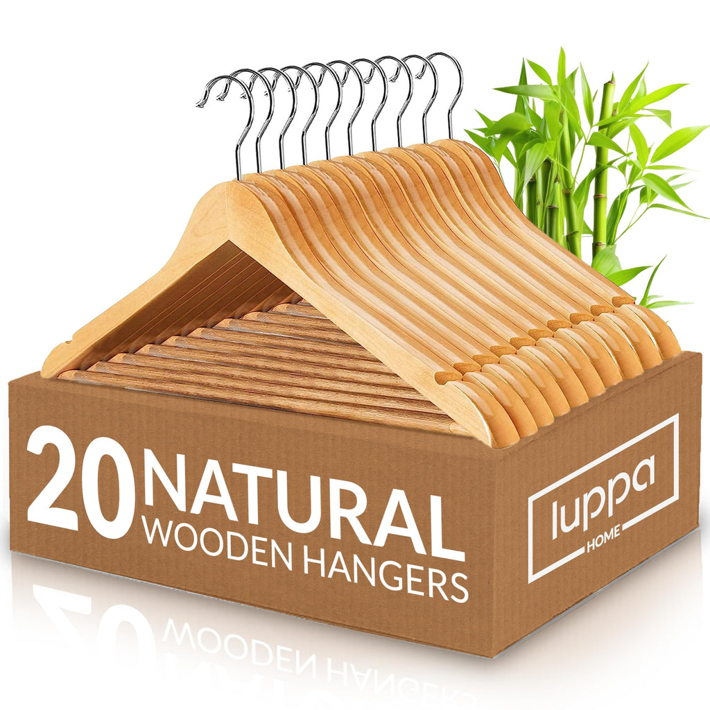 Natural Wood Suit Hangers — 20 Pack