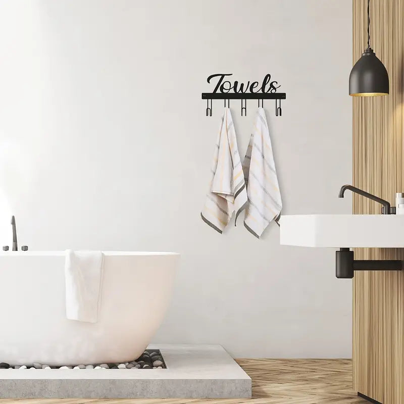 Bathroom Wall Towel Rack with 5 Hooks and Hanger