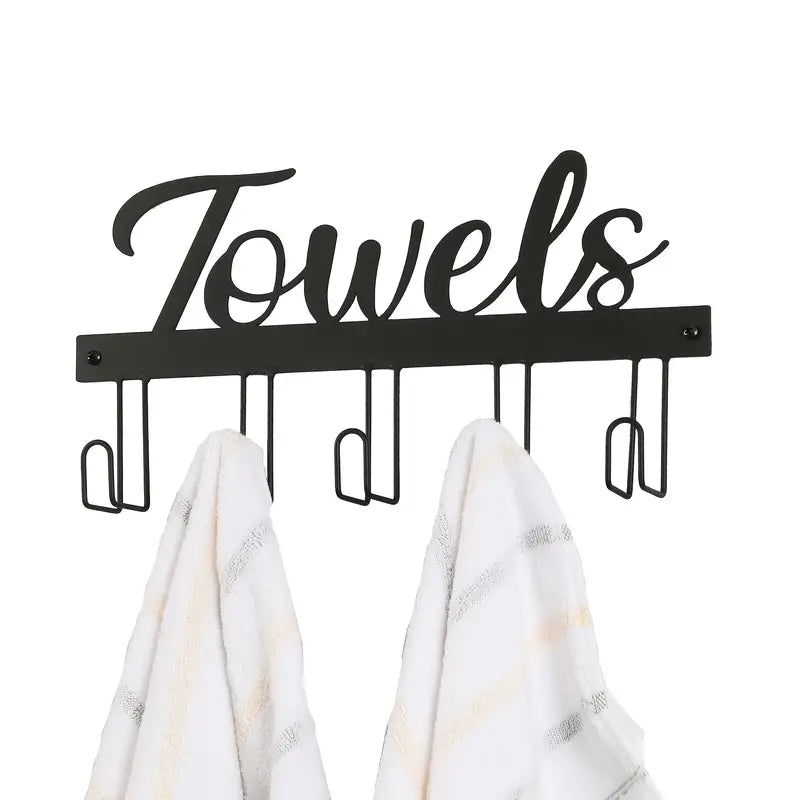 Bathroom Wall Towel Rack with 5 Hooks and Hanger