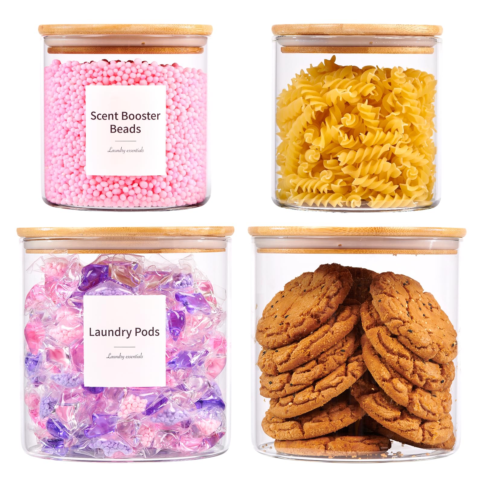 Glass Laundry Room Organizer Jars — Set of 4