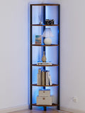 6-Tier Corner Shelf with LED Lights — 67.5" Tall Standing Bookshelf & Display Rack (Rustic Brown)