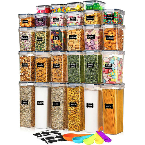 28-Piece Airtight Food Storage Container Set with Labels, Spoons & Lids (BPA-Free, Clear)
