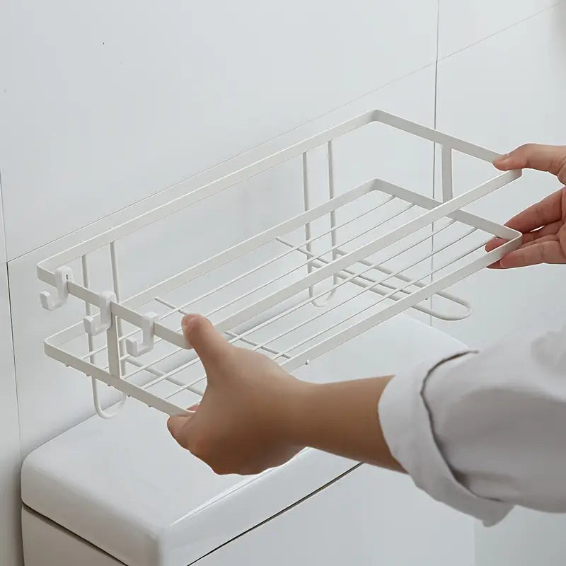 Durable Iron Bathroom Storage Rack with Towel Hook