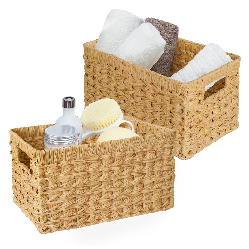 Wicker Organizer Baskets with Handles — Set of 2 (Grey)
