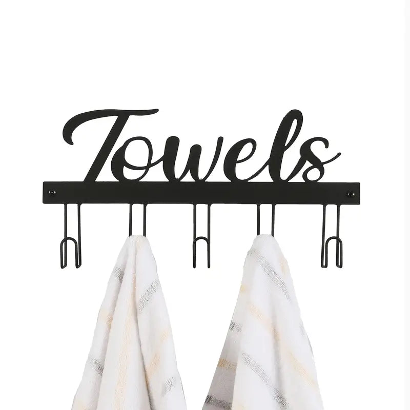 Bathroom Wall Towel Rack with 5 Hooks and Hanger