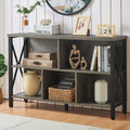 5-Cube Industrial Horizontal Bookshelf & TV Stand — 3-Tier Low Wide Bookcase (Grey, 47")