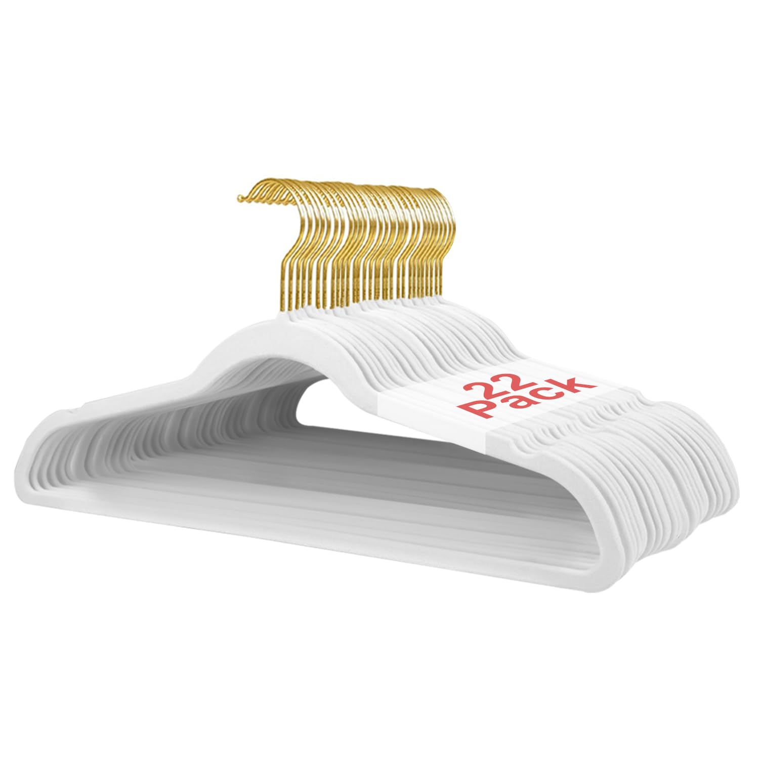 Slim Velvet Clothes Hangers — 22 Pack (White/Gold)