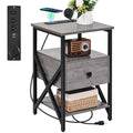 3-Tier End Table with Wireless Charging Station, Wood Drawer & USB Ports (Grey)