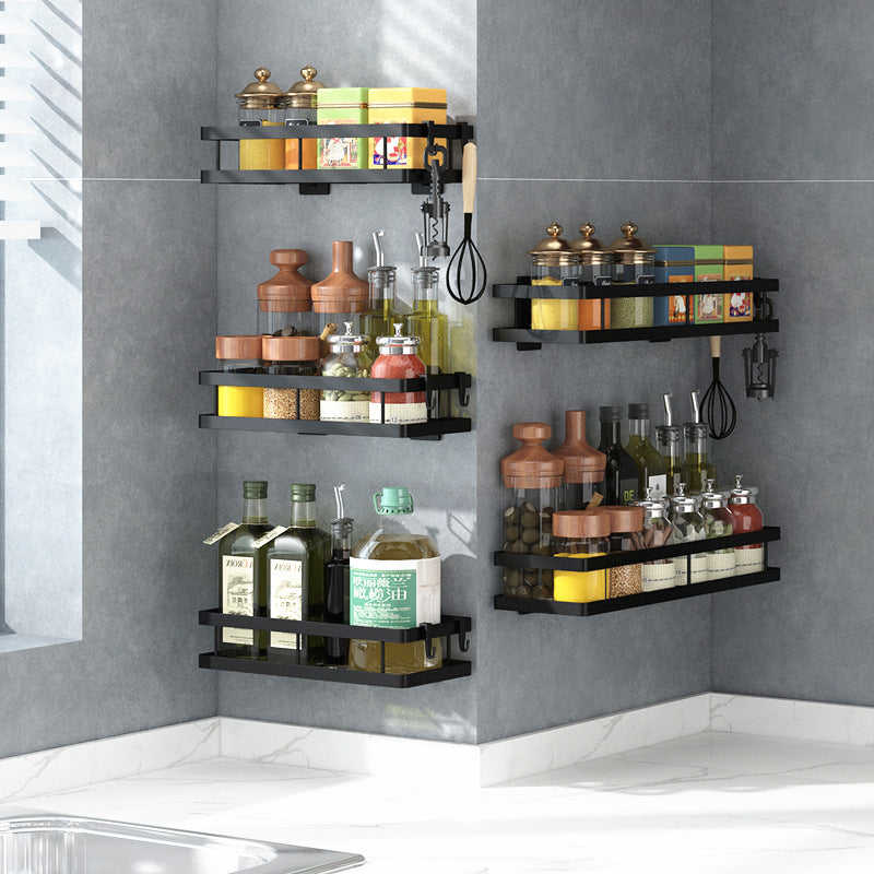 Wall-Mounted Spice Rack | Punch-Free Carbon Steel Kitchen Organizer (20–50cm)