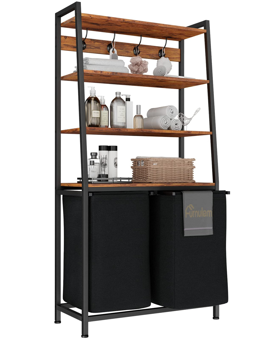 4-Tier Laundry Hamper with Shelf & Hooks
