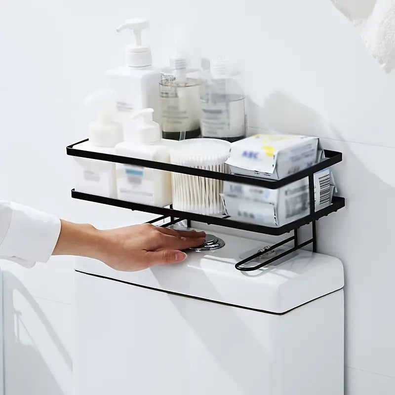 Durable Iron Bathroom Storage Rack with Towel Hook