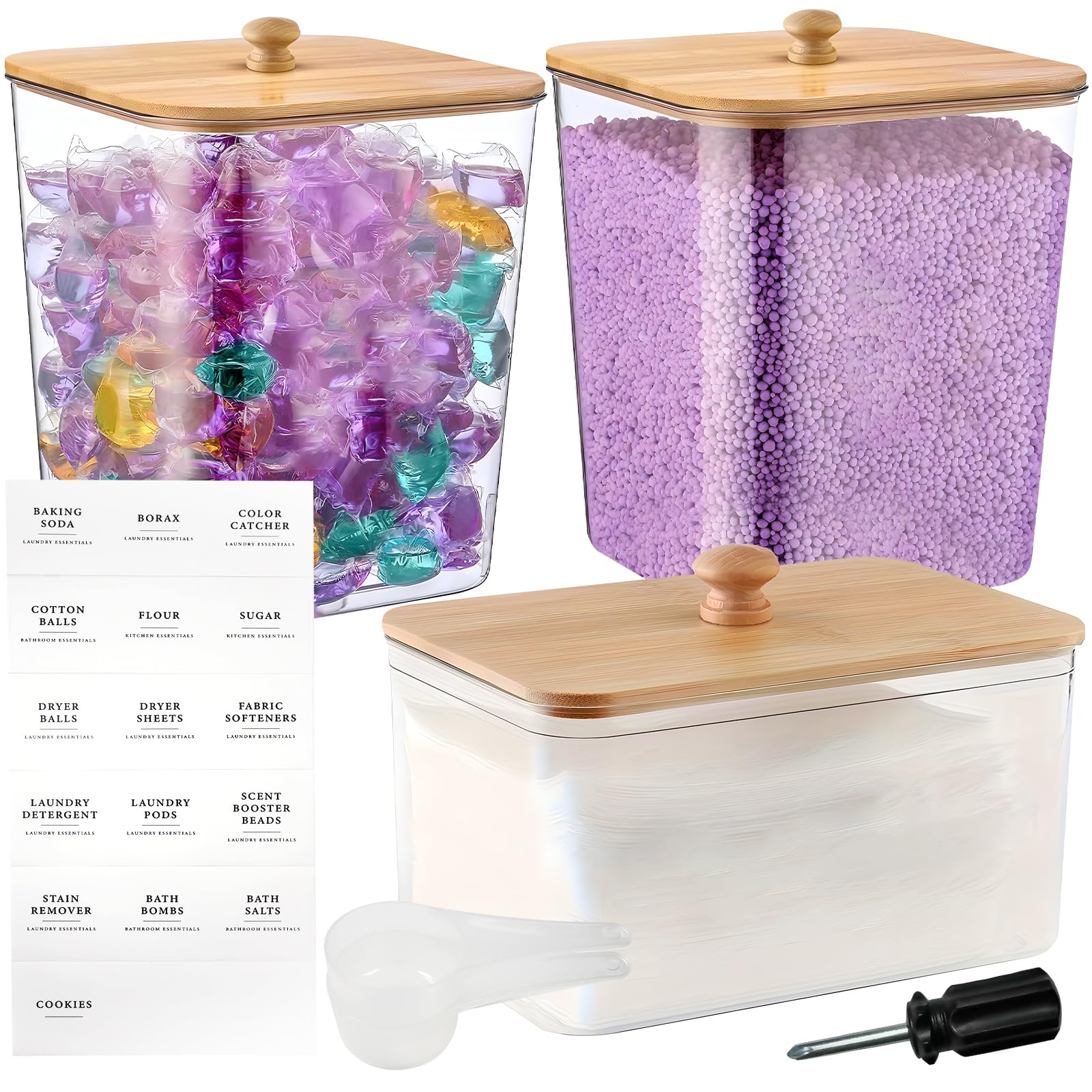 Laundry Room Storage Containers — Set of 3 (with Scoops)