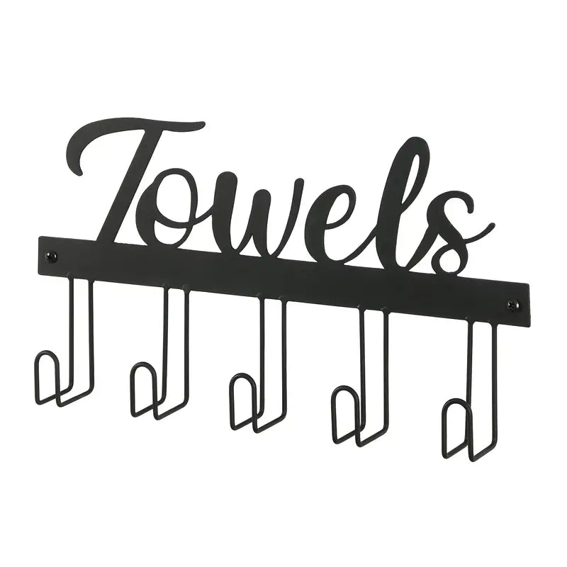 Bathroom Wall Towel Rack with 5 Hooks and Hanger