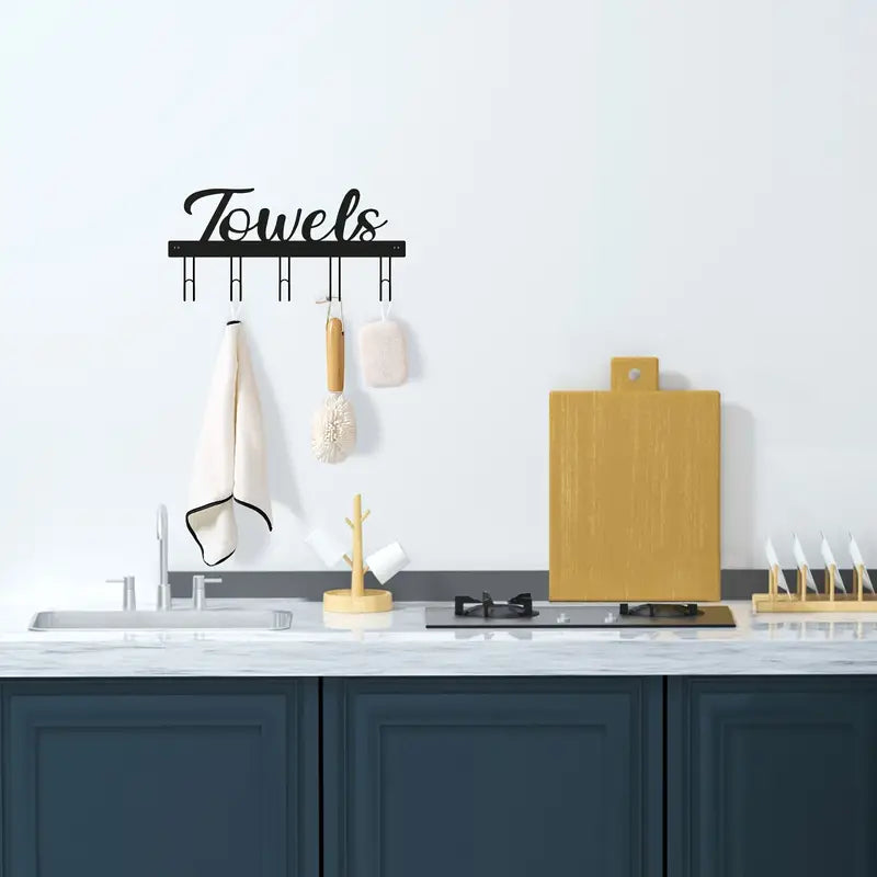 Bathroom Wall Towel Rack with 5 Hooks and Hanger