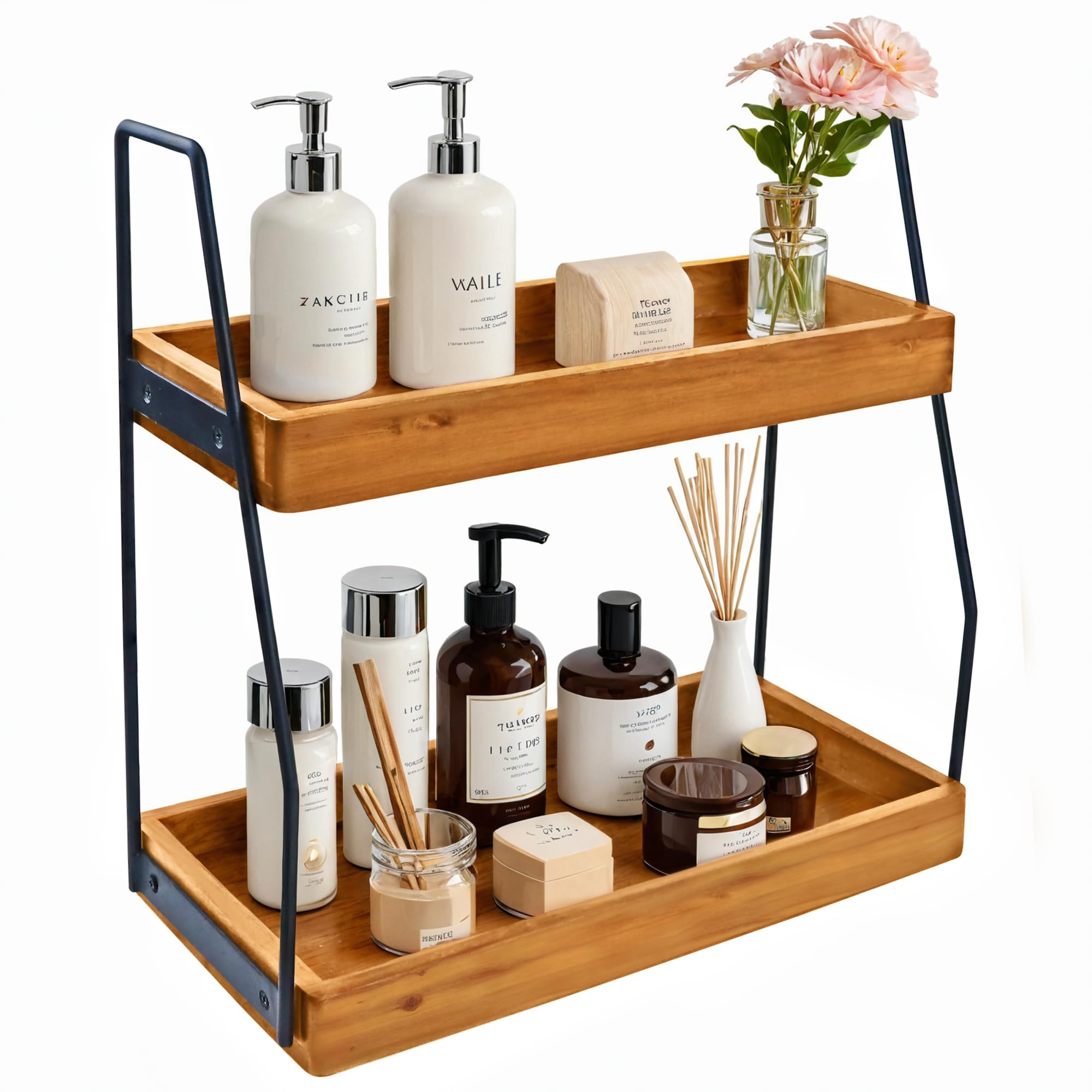 Acacia Wood Double-Tier Countertop Organizer