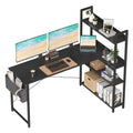 55" L-Shaped Corner Desk with 4-Tier Shelves & Storage — Home Office & Bedroom (Black)