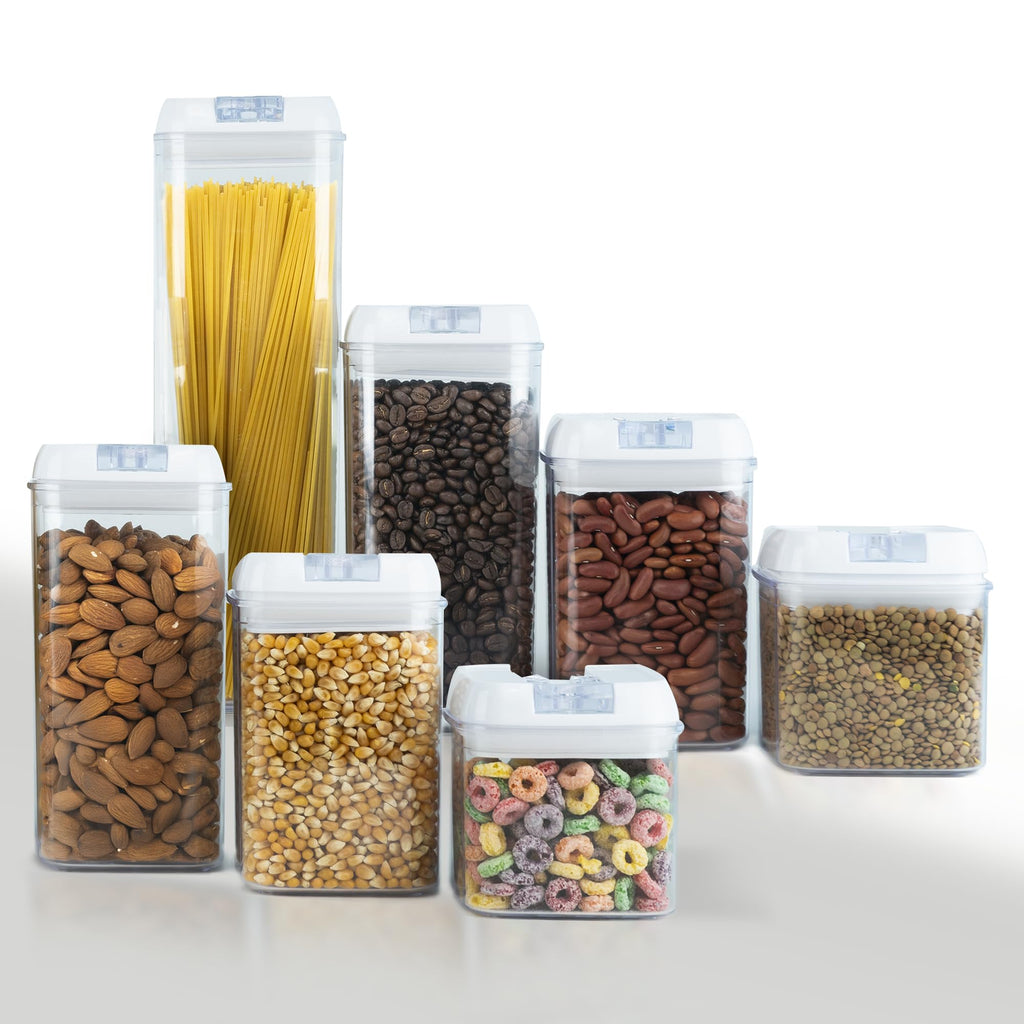 7-Piece Airtight Cereal & Pantry Container Set with Labels (BPA-Free, Clear)