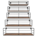 Floating Wall Shelves — Set of 5 Multi-Size with Front Railing, MDF Wood (Brown)